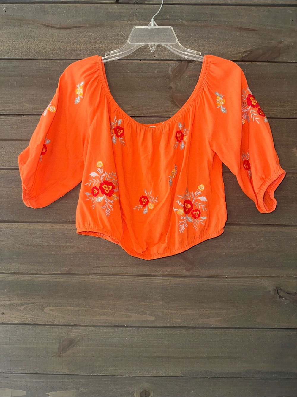 LILY RAIN Women's Orange Embroidered Off-Shoulder Peasant Top
